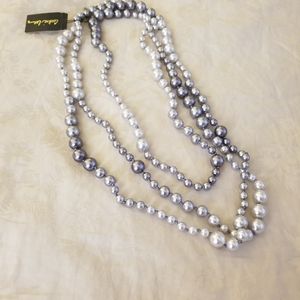 Brand New super long gray/silver pearl necklace